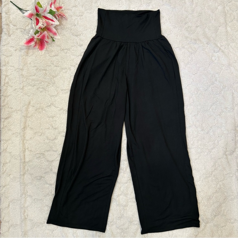 Quince - EUC Black French Terry Modal Wide Leg Palazzo Trouser Pants - Large L